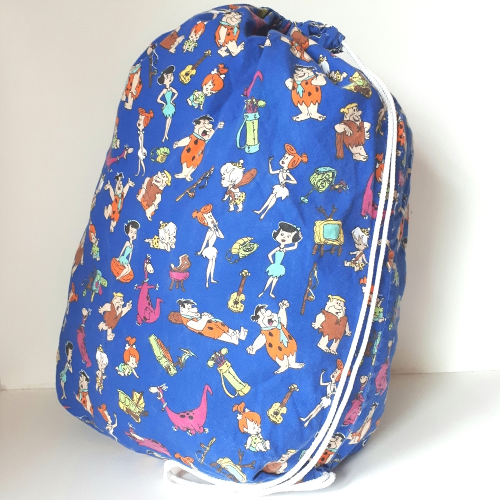 Flintstones Handmade Blue Drawstring Canvas Bag